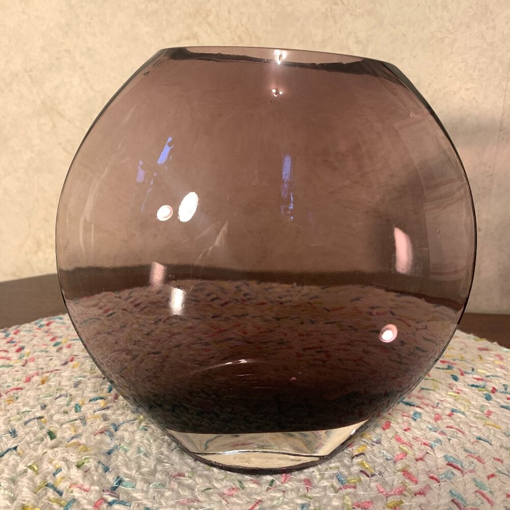 Vintage Oval Purple Murano Style Heavy Glass Vase 6"